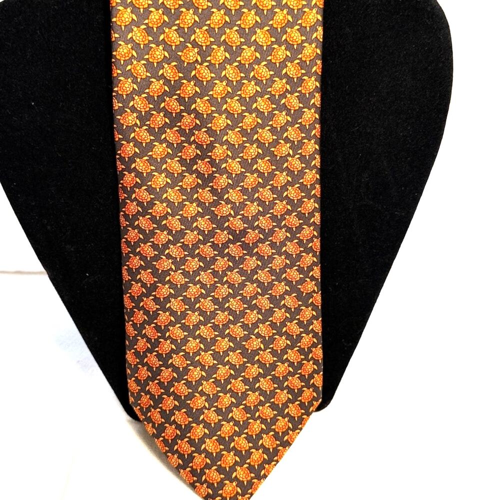 Vintage Hermès Paris Silk Tie Blue  w/ Red Turtles 5445 FA 100% Silk - Pristine